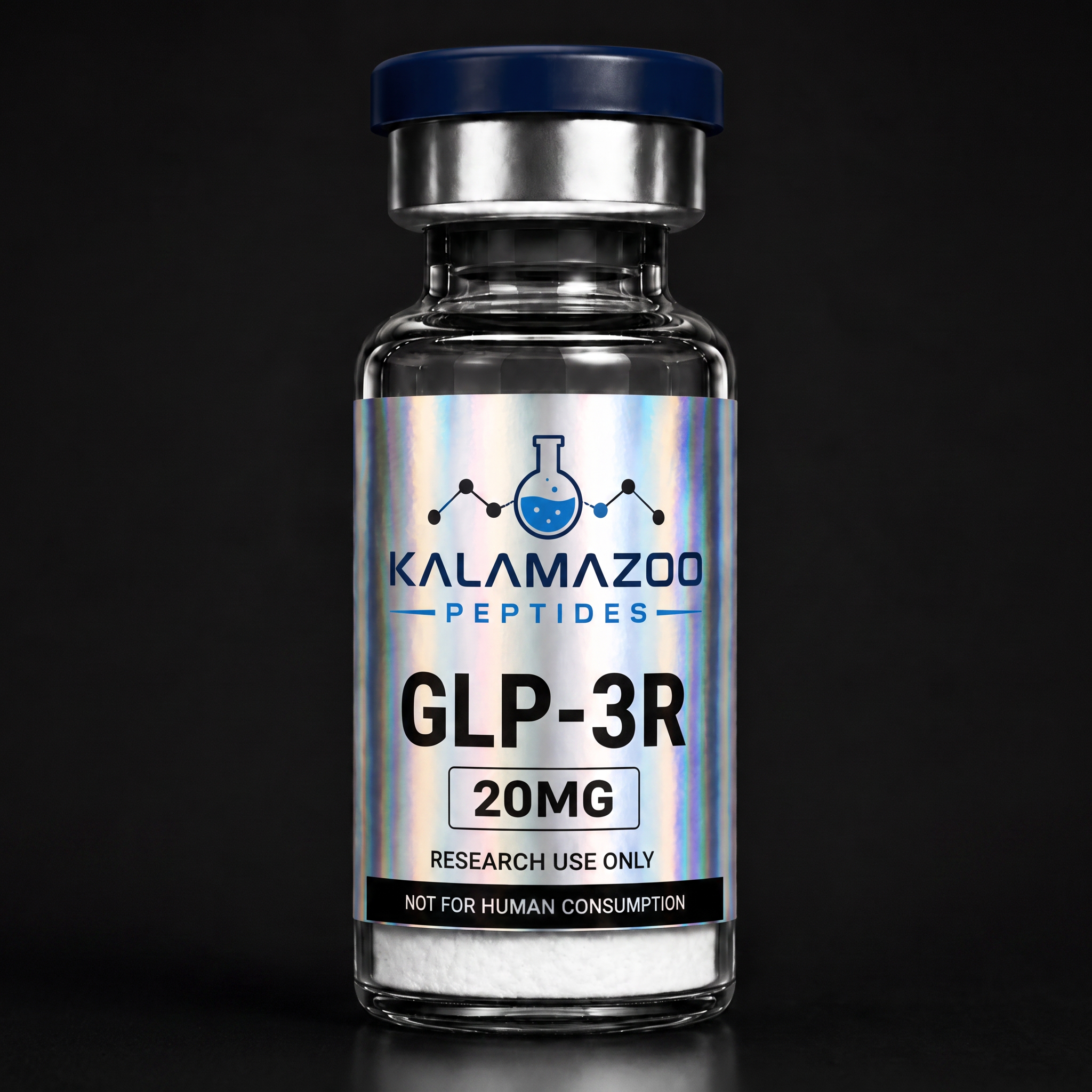 GLP-3R 20mg research peptide vial with lyophilized powder and lab label